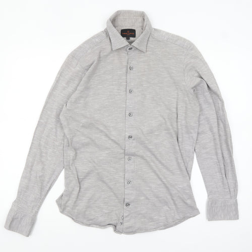 Simon Carter Men's Grey Cotton Long Sleeve Button-Up Shirt M