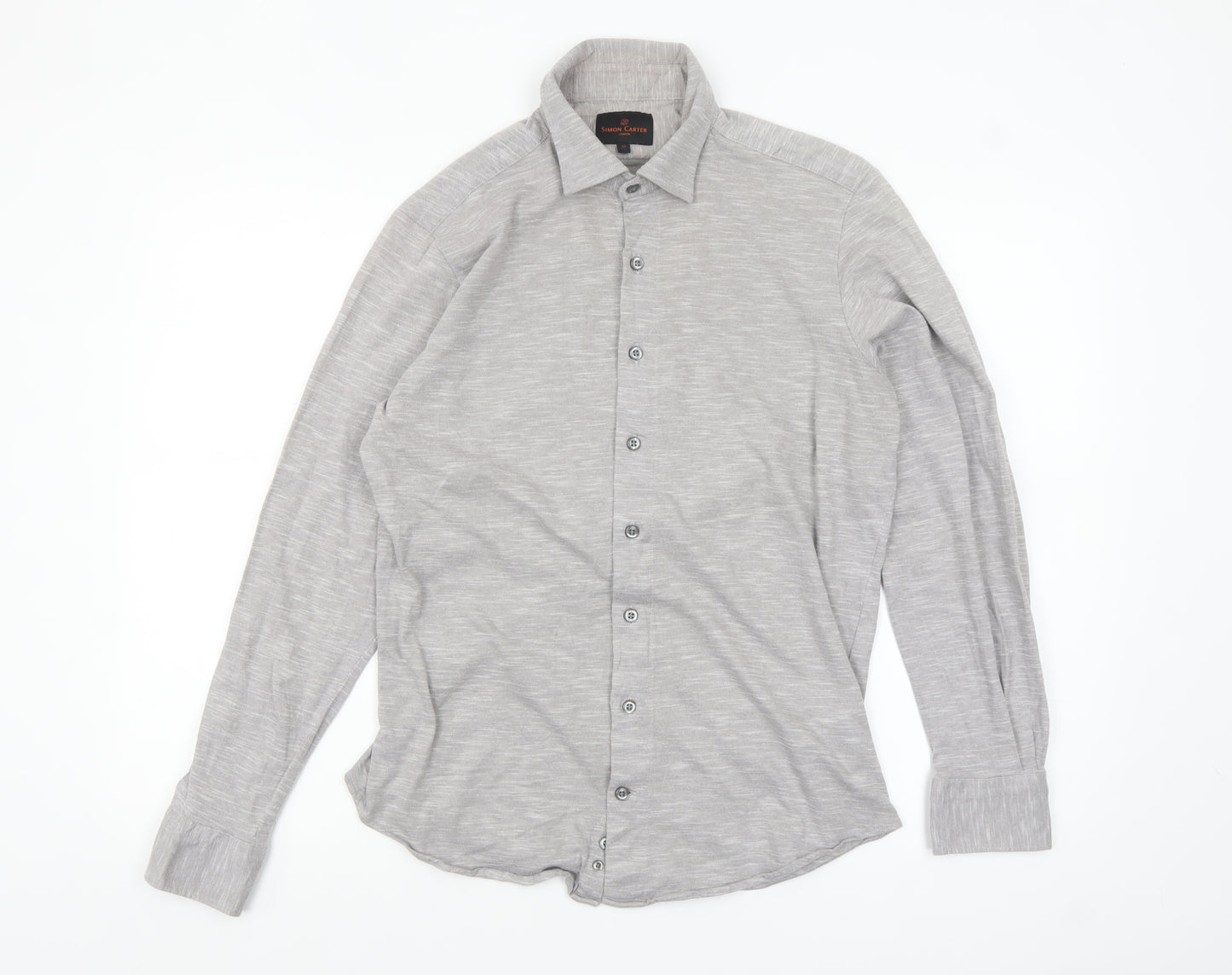 Simon Carter Men's Grey Cotton Long Sleeve Button-Up Shirt M