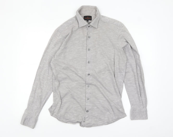 Simon Carter Men's Grey Cotton Long Sleeve Button-Up Shirt M