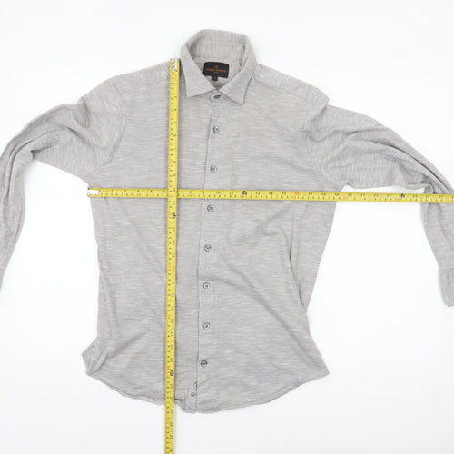 Simon Carter Men's Grey Cotton Long Sleeve Button-Up Shirt M