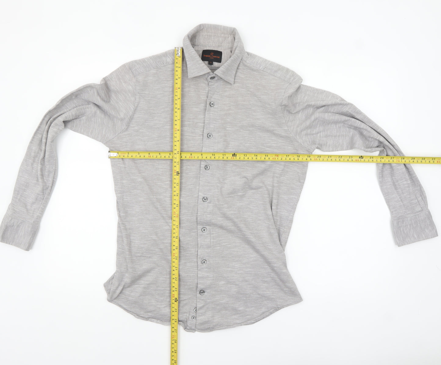 Simon Carter Men's Grey Cotton Long Sleeve Button-Up Shirt M