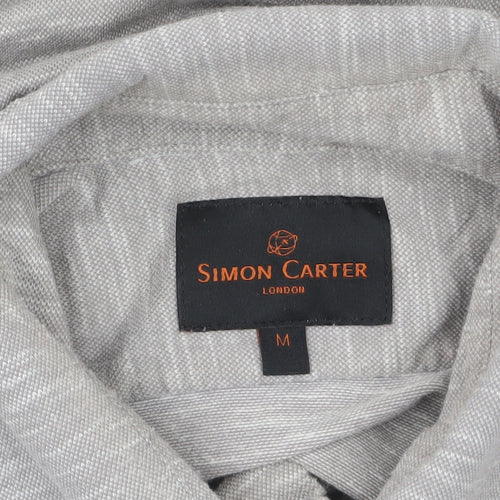 Simon Carter Men's Grey Cotton Long Sleeve Button-Up Shirt M