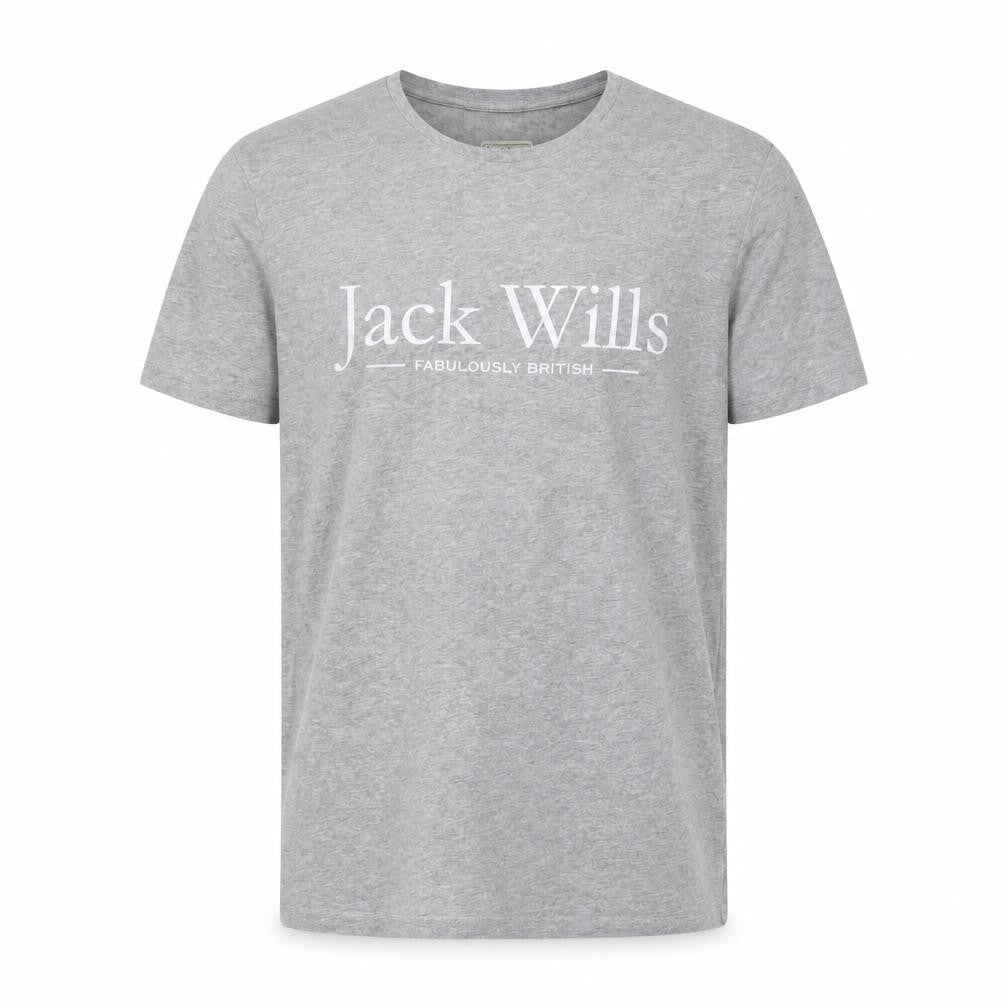 Front view of Jack Wills Men's Grey Classic Fit Logo T-Shirt, size S