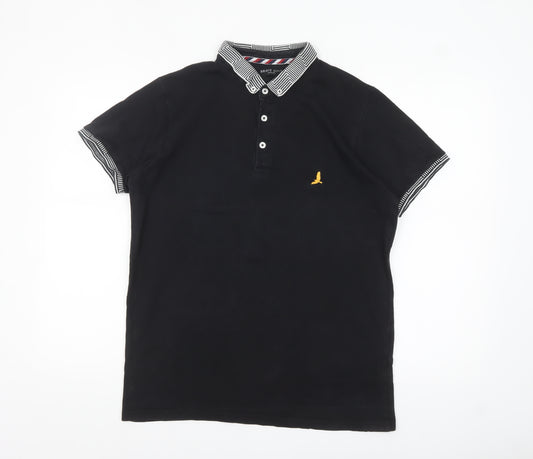 Brave Soul Men's Black Cotton Polo Shirt M Button Collar Casual