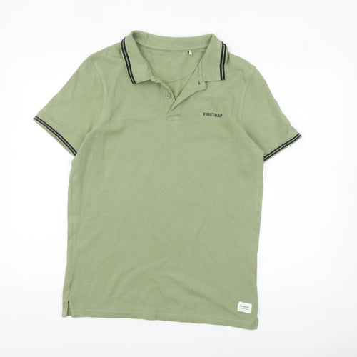 Firetrap Men's Green Cotton Short Sleeve Polo Shirt Size M