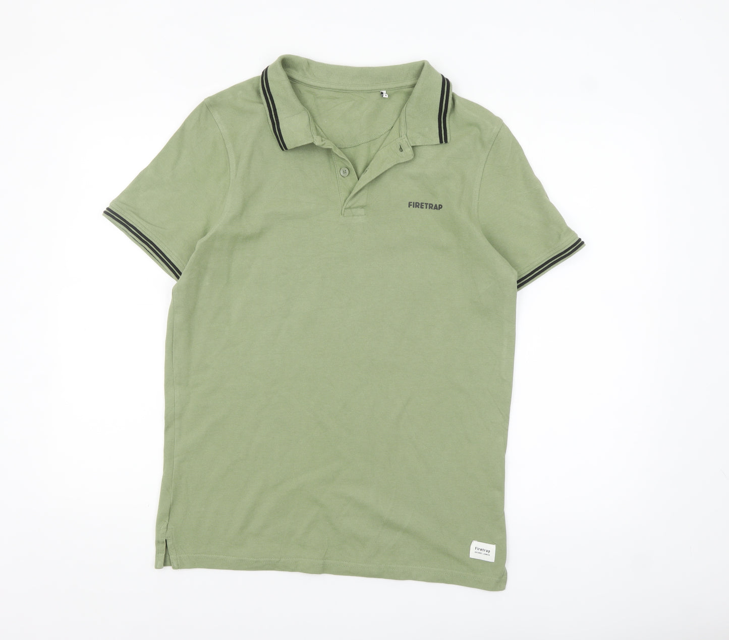 Firetrap Men's Green Cotton Short Sleeve Polo Shirt Size M