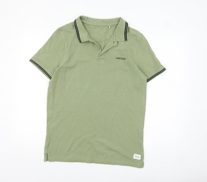 Firetrap Men's Green Cotton Short Sleeve Polo Shirt Size M