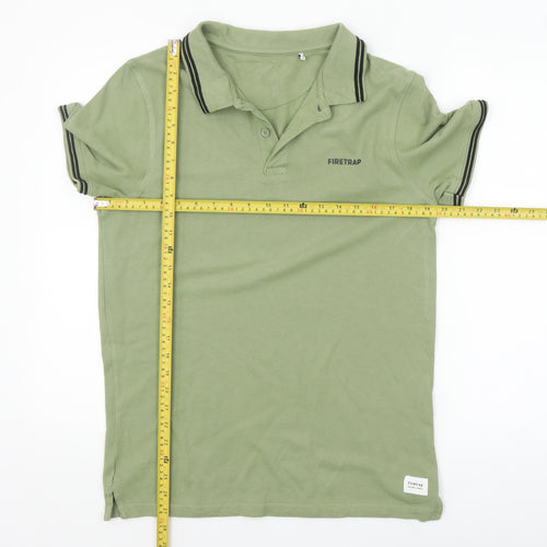 Firetrap Men's Green Cotton Short Sleeve Polo Shirt Size M