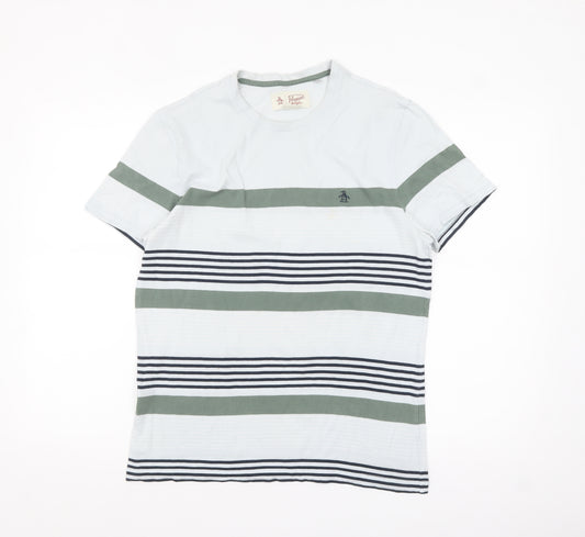 Original Penguin Men's White Green Striped Crew Neck T-Shirt M