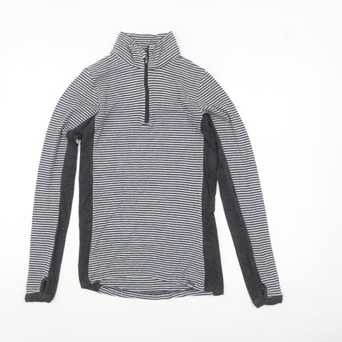BAM Women Black & White Striped 1/4 Zip Pullover Sweatshirt Size 10