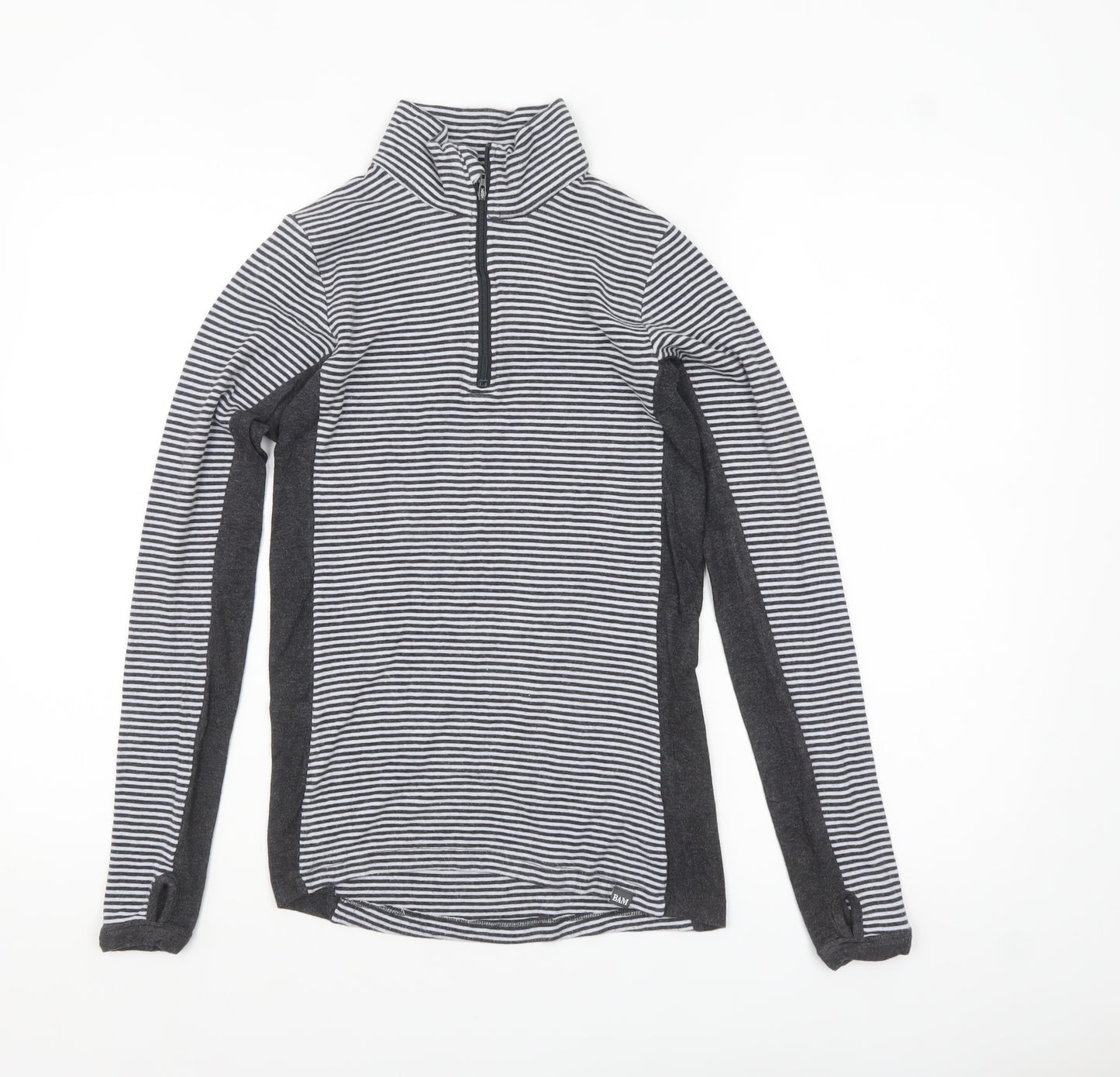 BAM Women Black & White Striped 1/4 Zip Pullover Sweatshirt Size 10