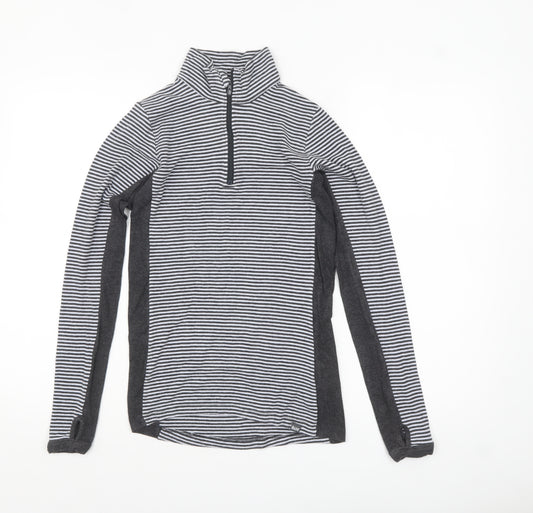 BAM Women Black & White Striped 1/4 Zip Pullover Sweatshirt Size 10