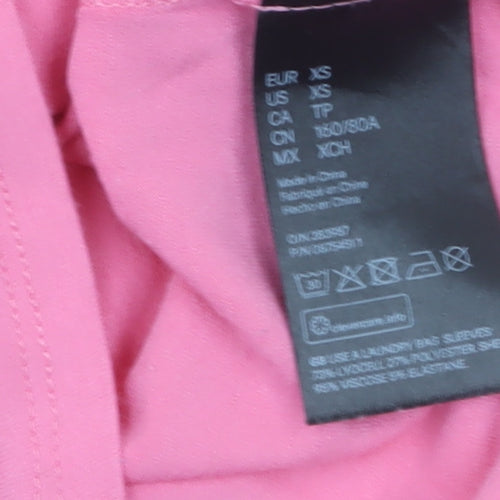 H&M Women Pink Puff Sleeve Crew Neck Cotton Blend T-Shirt XS