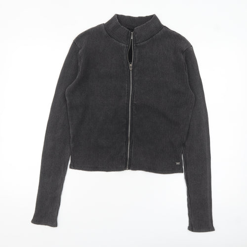 Pull&Bear Teens Grey Ribbed Zip Jacket Size L Cotton Blend