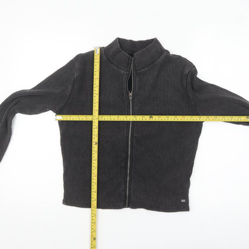 Pull&Bear Teens Grey Ribbed Zip Jacket Size L Cotton Blend