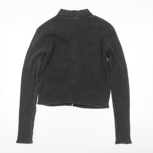 Pull&Bear Teens Grey Ribbed Zip Jacket Size L Cotton Blend