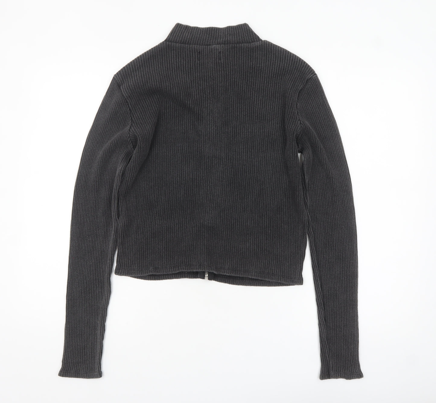 Pull&Bear Teens Grey Ribbed Zip Jacket Size L Cotton Blend