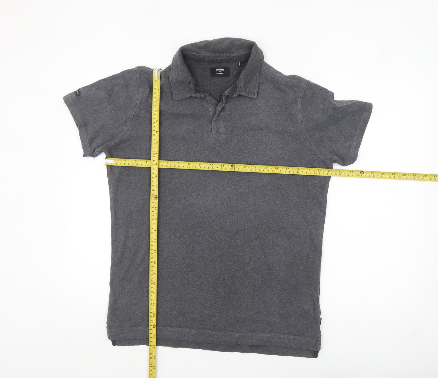 Superdry Men’s Grey Cotton Short Sleeve Polo Shirt L