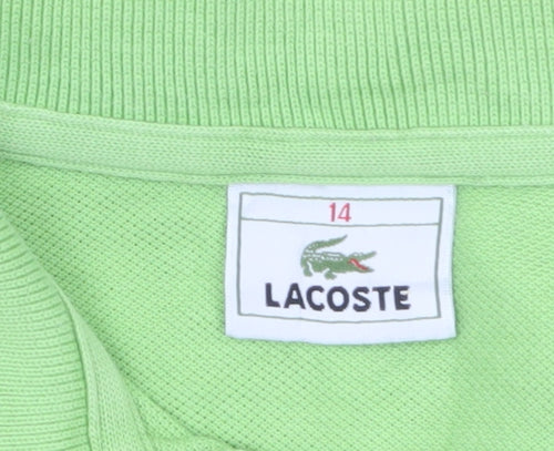 Lacoste Womens Green Cotton Polo Shirt Size 14 Short Sleeve Classic