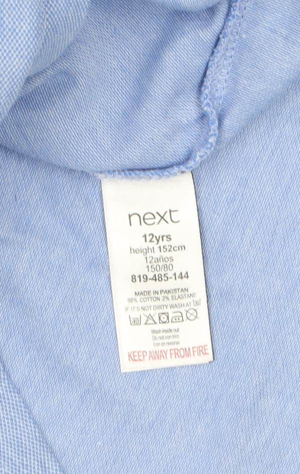 Next Boys Blue Long Sleeve Polo Shirt 12 Years Cotton Stretch Casual Top