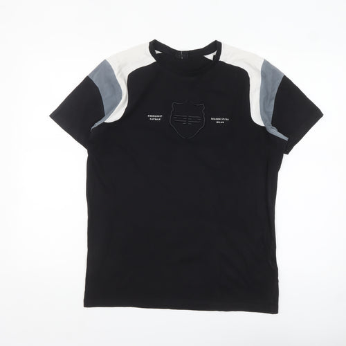 883 Police Mens Black Colourblock Crew Neck Cotton T-Shirt Size M