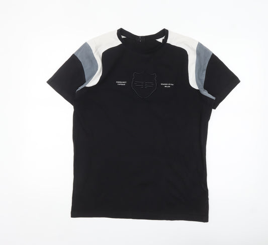 883 Police Mens Black Colourblock Crew Neck Cotton T-Shirt Size M