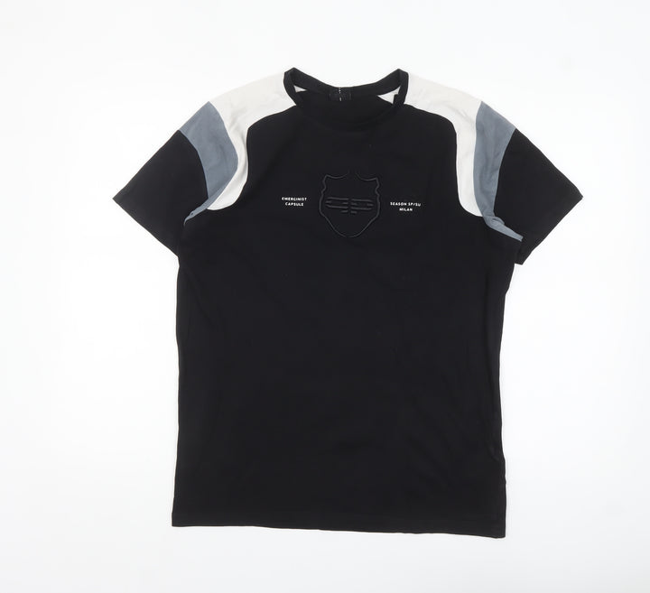 883 Police Mens Black Colourblock Crew Neck Cotton T-Shirt Size M