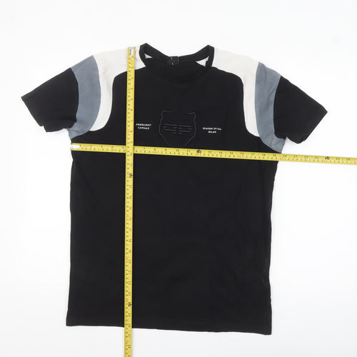 883 Police Mens Black Colourblock Crew Neck Cotton T-Shirt Size M