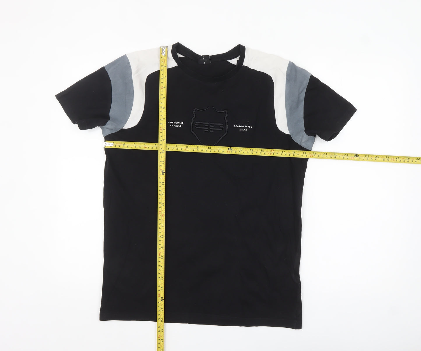 883 Police Mens Black Colourblock Crew Neck Cotton T-Shirt Size M