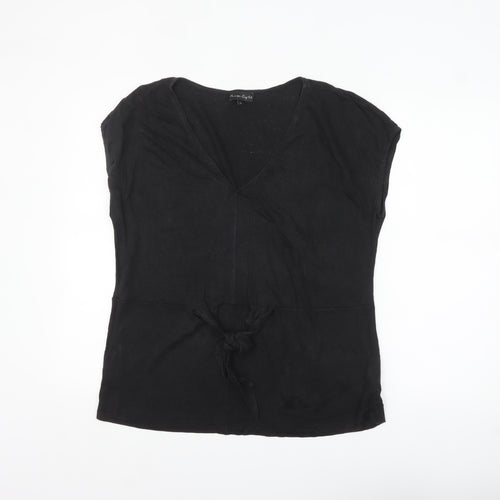Phase Eight Women's Black Linen V-Neck Wrap Tie Blouse Size 16