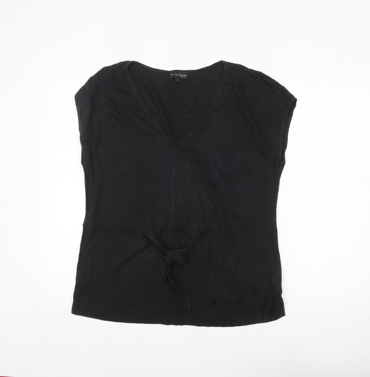 Phase Eight Women's Black Linen V-Neck Wrap Tie Blouse Size 16