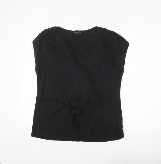 Phase Eight Women's Black Linen V-Neck Wrap Tie Blouse Size 16