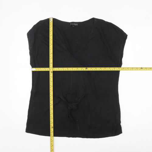 Phase Eight Women's Black Linen V-Neck Wrap Tie Blouse Size 16