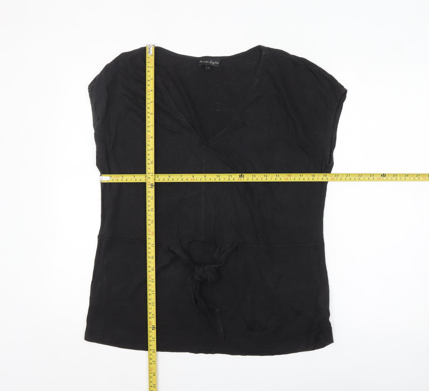 Phase Eight Women's Black Linen V-Neck Wrap Tie Blouse Size 16