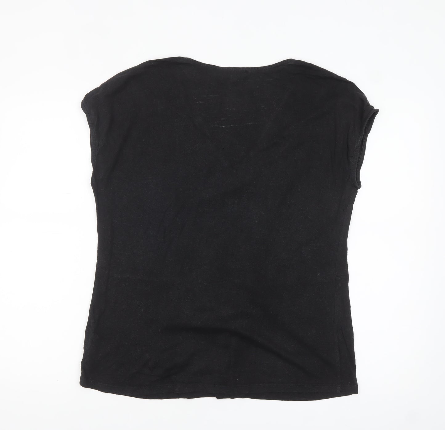 Phase Eight Women's Black Linen V-Neck Wrap Tie Blouse Size 16
