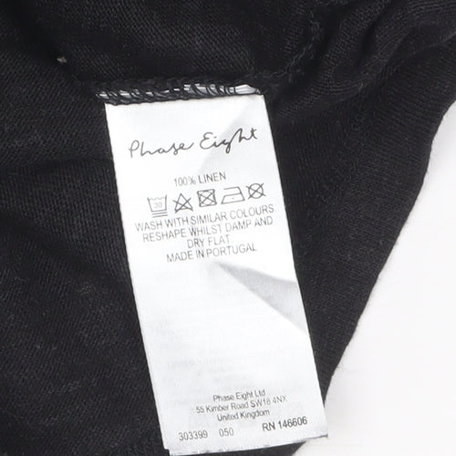 Phase Eight Women's Black Linen V-Neck Wrap Tie Blouse Size 16