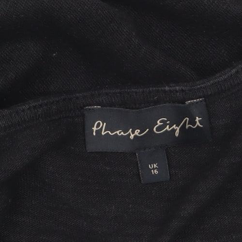 Phase Eight Women's Black Linen V-Neck Wrap Tie Blouse Size 16