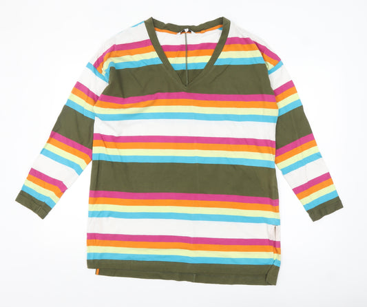 Next Women’s Multicoloured Stripe V-Neck Cotton 3/4 Sleeve T-Shirt Size 16