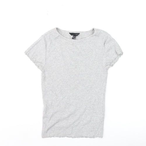 New Look Girls Grey Ribbed Short Sleeve T-Shirt Size 10 UK Cotton Blend