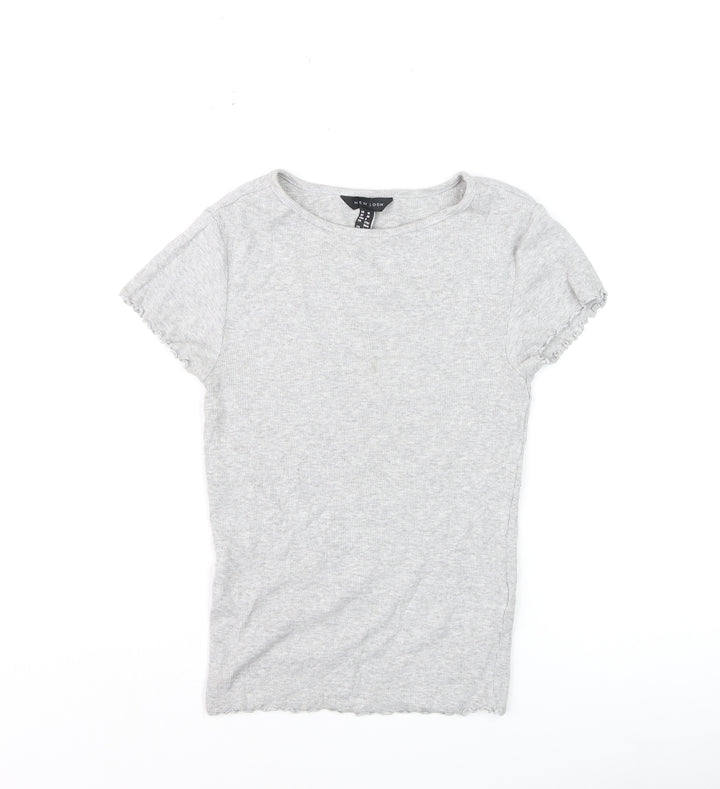 New Look Girls Grey Ribbed Short Sleeve T-Shirt Size 10 UK Cotton Blend