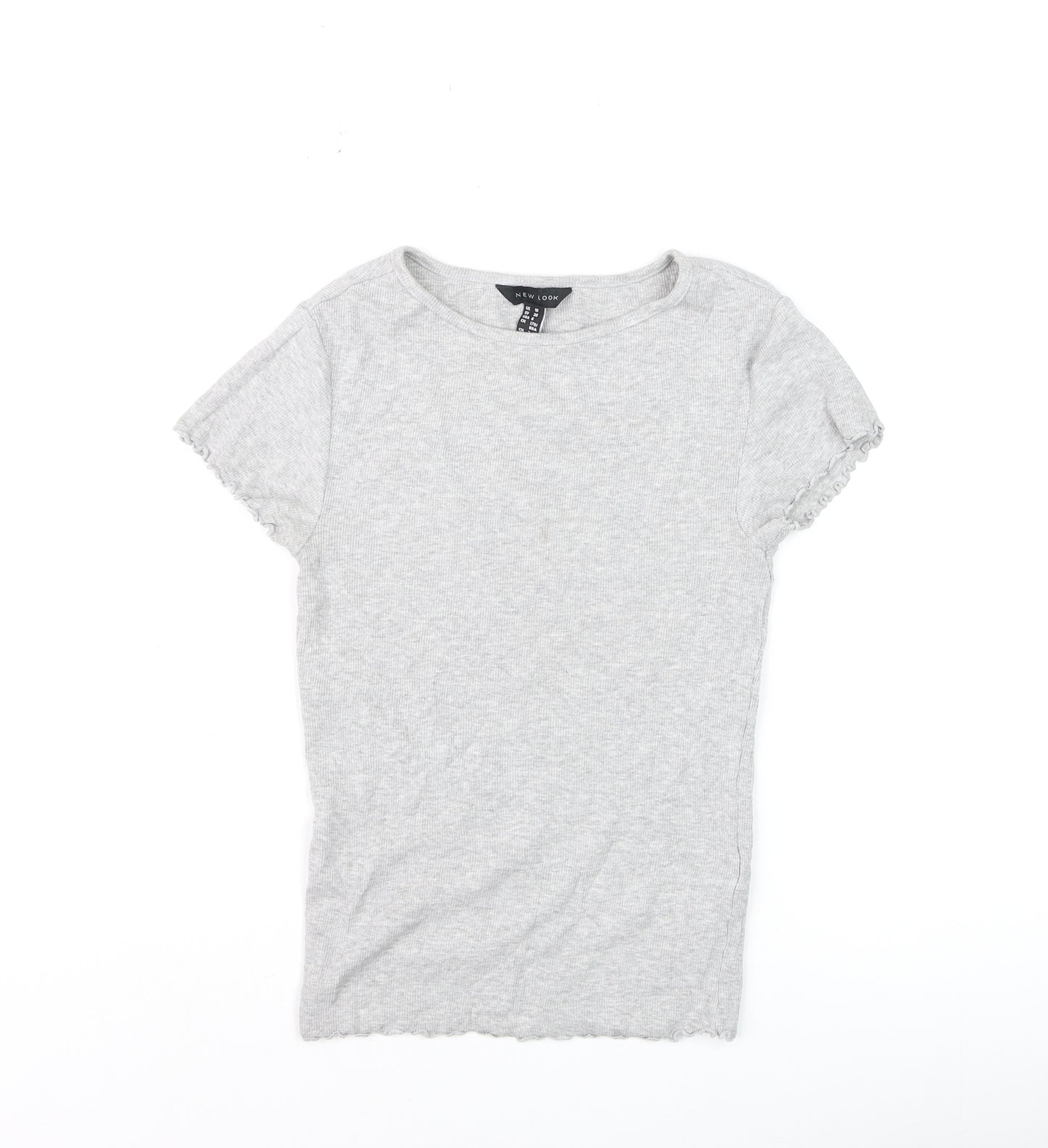 New Look Girls Grey Ribbed Short Sleeve T-Shirt Size 10 UK Cotton Blend
