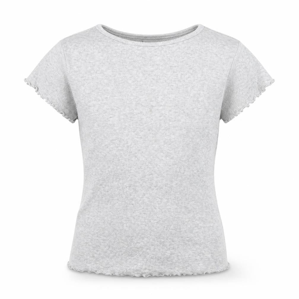 New Look Girls Grey Ribbed Short Sleeve T-Shirt Size 10 UK Cotton Blend