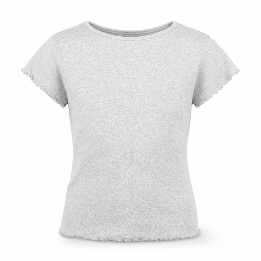 New Look Girls Grey Ribbed Short Sleeve T-Shirt Size 10 UK Cotton Blend