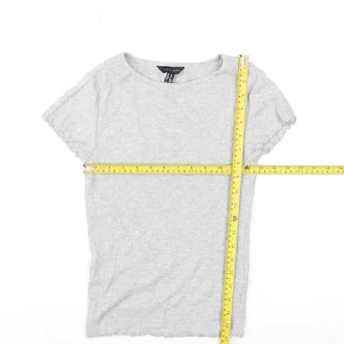 New Look Girls Grey Ribbed Short Sleeve T-Shirt Size 10 UK Cotton Blend