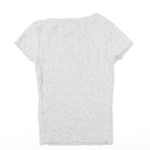New Look Girls Grey Ribbed Short Sleeve T-Shirt Size 10 UK Cotton Blend