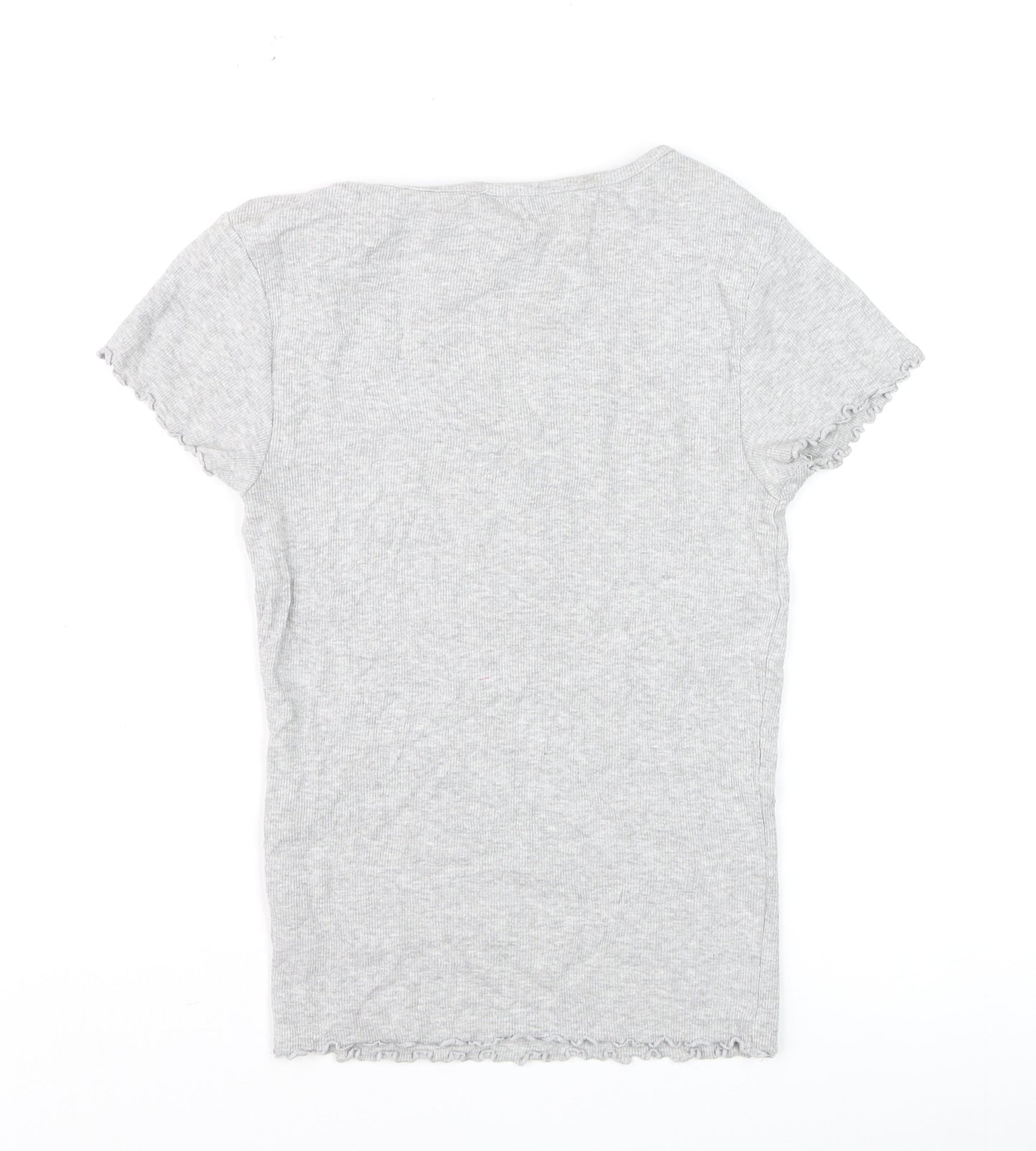 New Look Girls Grey Ribbed Short Sleeve T-Shirt Size 10 UK Cotton Blend