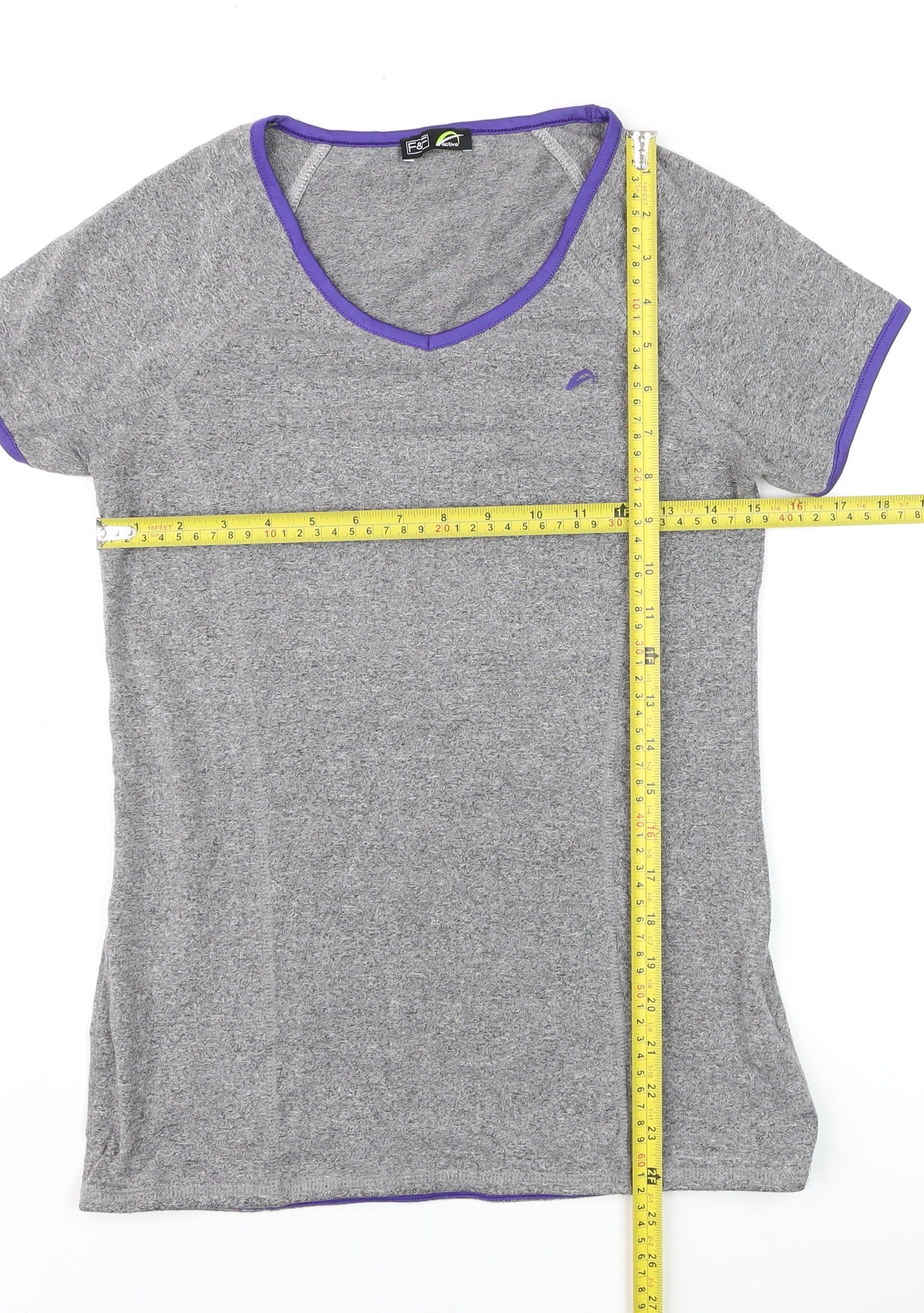 F&F Active Womens Grey V-Neck Short Sleeve Sports T-Shirt Size M