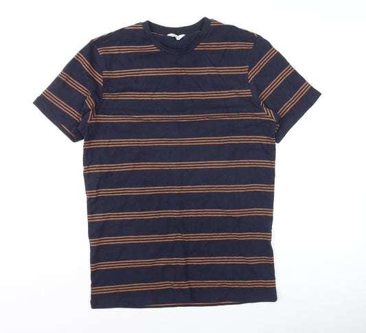 Next Men's Blue Striped Cotton Crew Neck Regular Fit T-Shirt Size S
