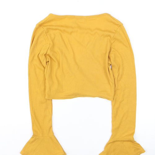 Boohoo Women’s Yellow Cropped Wrap Blouse Size 6 Long Sleeve