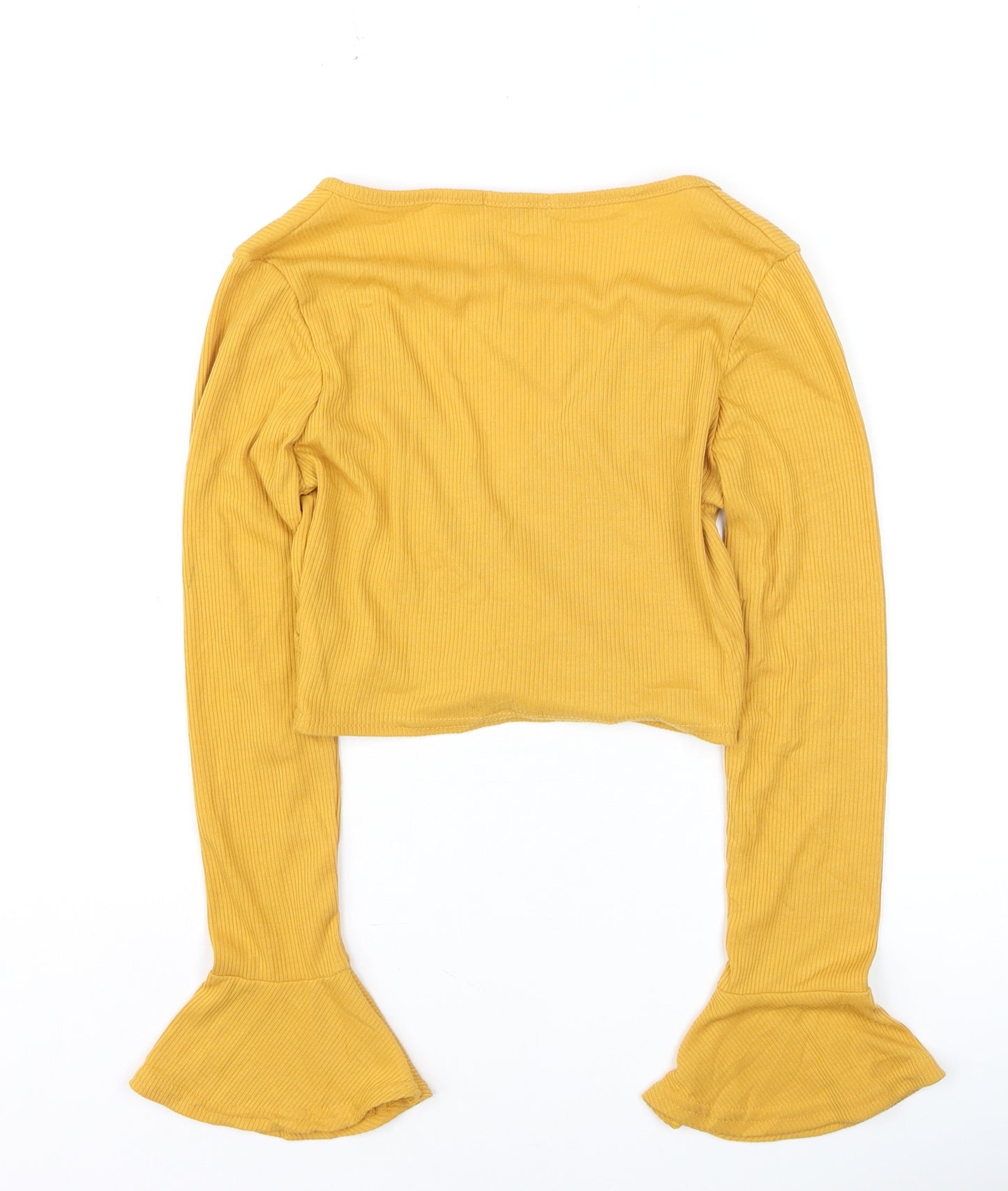 Boohoo Women’s Yellow Cropped Wrap Blouse Size 6 Long Sleeve